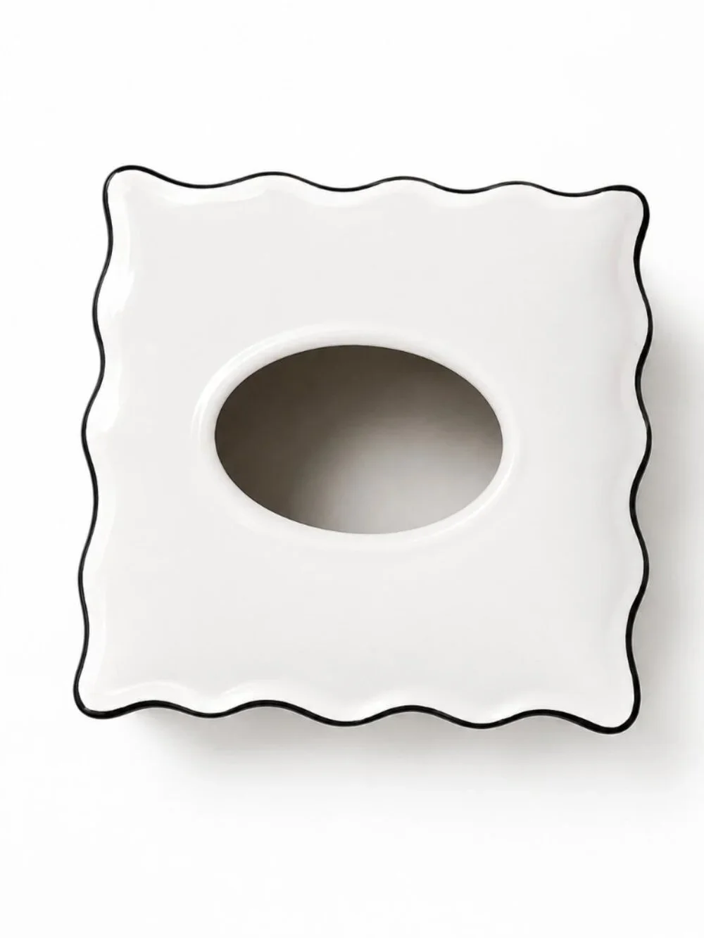 Kassatex White Ceramic Tissue Box Cover Black Bow Scalloped Coquette NWOT